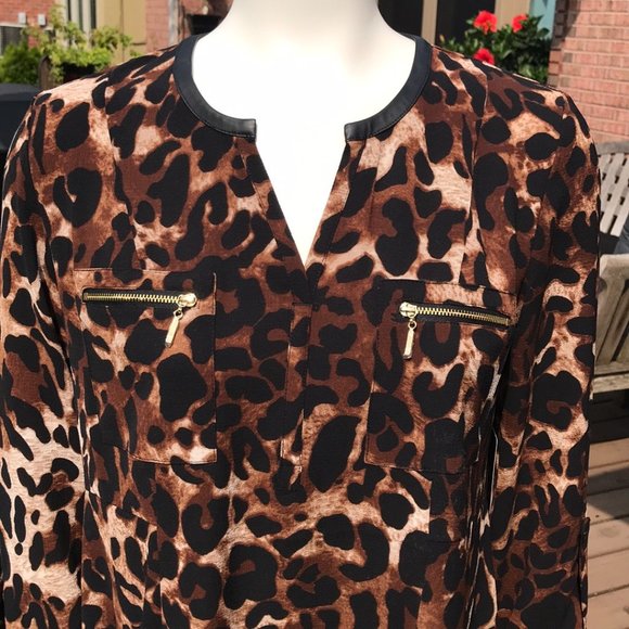 Rafaella Leopard Animal Print Tawny Long Sleeve Blouse Top M Work Office - Picture 4 of 11